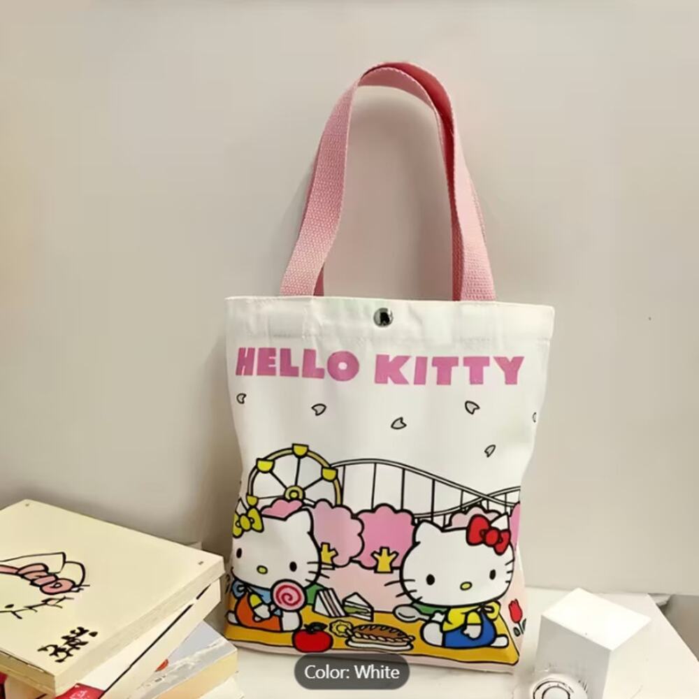 Hello Kitty White Tote Bag Cute Cartoon Reusable Shoulder Bag